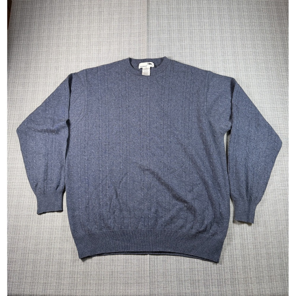 I Levrieri Sweater Mens XL‎ Blue  Cashmere Silk Cable Knit Ribbed Trim Crew Neck